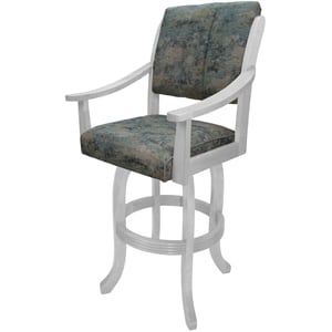 Pemberly Row Wood Swivel Bar Stool 30&quot in Poet Sky Blue Fabric with White Frame