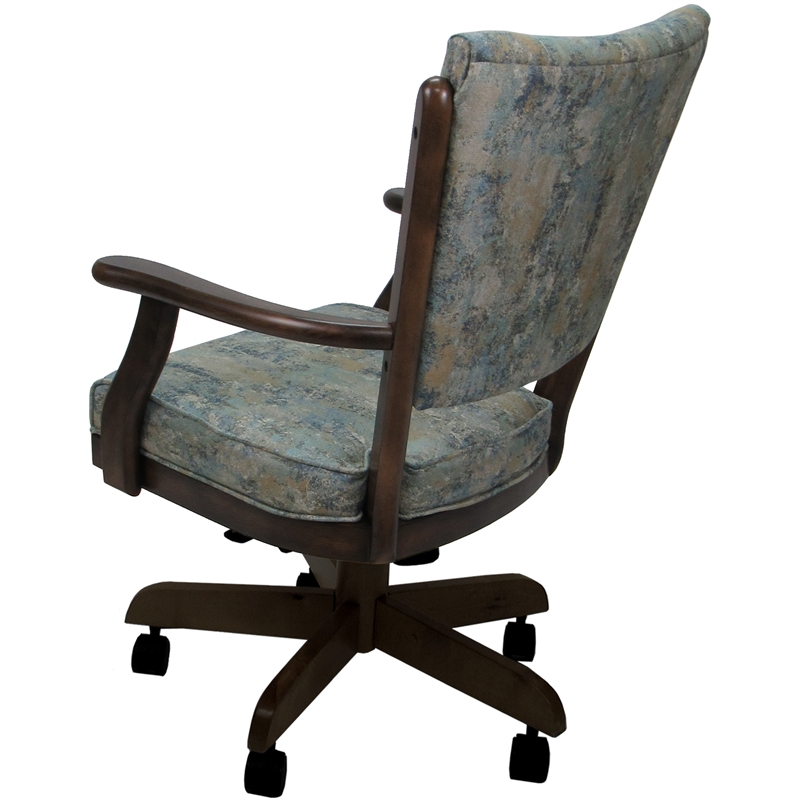 Pemberly Row Swivel Caster Solid Wood Dining Chair in Poet Sky Blue Fabric