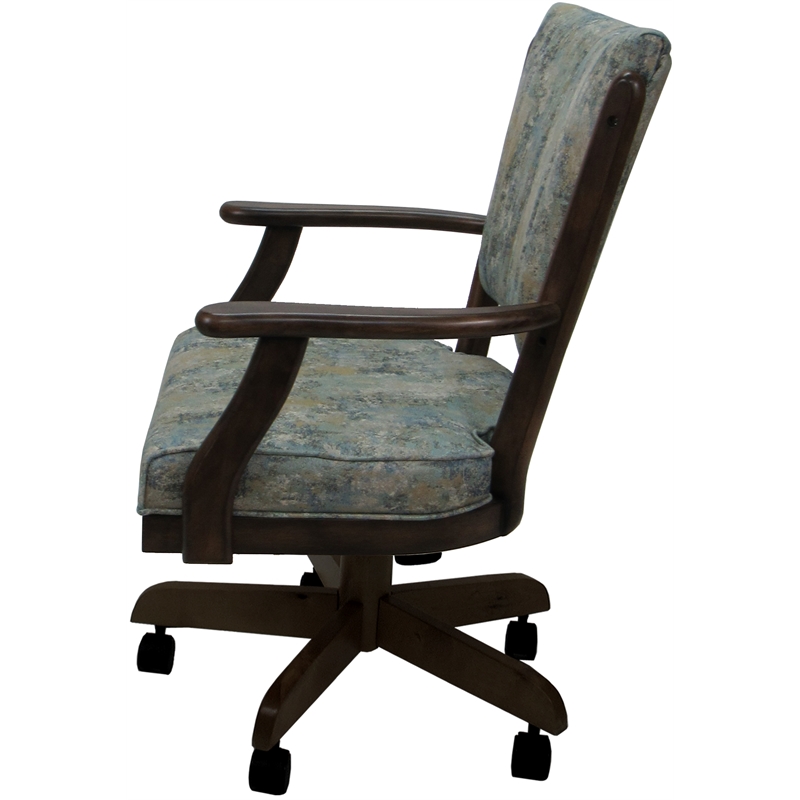 Pemberly Row Swivel Caster Solid Wood Dining Chair in Poet Sky Blue Fabric