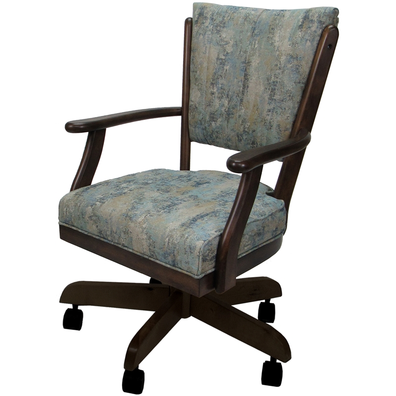 Pemberly Row Swivel Caster Solid Wood Dining Chair in Poet Sky Blue Fabric