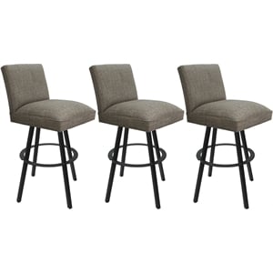 Pemberly Row Set of 3 Swivel Metal Counter Stools 26&quot in Plumley Cocoa Fabric