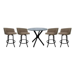 Pemberly Row Crackle Glass Metal Pub Set with 30&quot Swivel Bar Stools in Beige