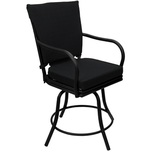 Pemberly Row Patio Swivel Dining Chair in Black Fabric with Black Frame