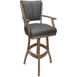 Pemberly Row Extra Tall Wood Bar Stool 34&quot in Gray with Cashew Frame