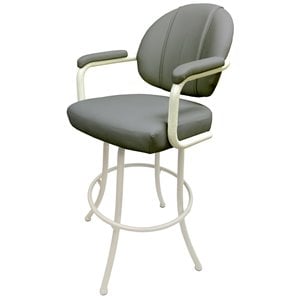 Pemberly Row Swivel Counter Stool 26&quot in Gray Vinyl with White Metal Frame