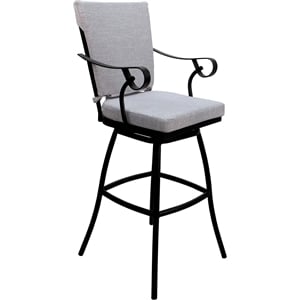 Pemberly Row Outdoor/Indoor Extra Tall Stool 34&quot with Arms in Cream Fabric