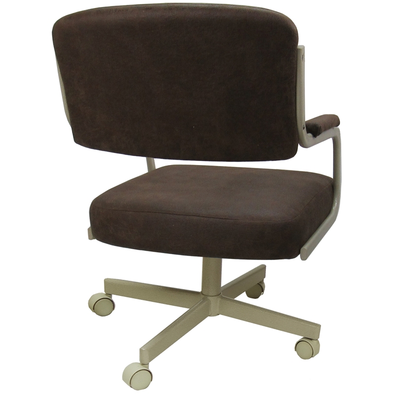 Pemberly Row Swivel Metal Caster Dining Chair in Whiskey Brown with Beige Frame