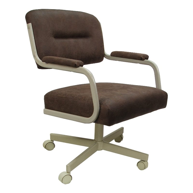 Pemberly Row Swivel Metal Caster Dining Chair in Whiskey Brown with Beige Frame