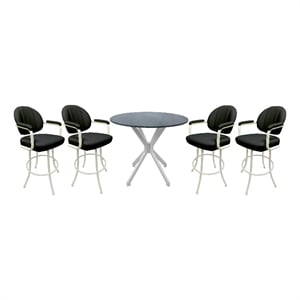 Pemberly Row Pub Set with 26&quot Swivel Counter Stools in Black Vinyl