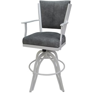Pemberly Row Swivel Tilt Counter Stool 24&quot in Charcoal Fabric with White Frame
