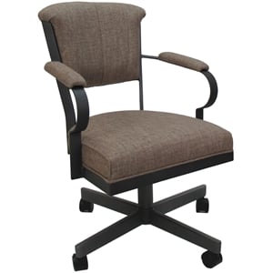 Pemberly Row Swivel Tilt Metal Caster Chair in Beige Fabric with Gray Frame