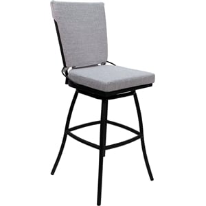 Pemberly Row Swivel Bar Stool 30&quot Armless in Cream Fabric with Black Frame
