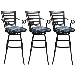 Pemberly Row Set of 3 Extra Tall Stools 34&quot with Arms in Flint Fabric