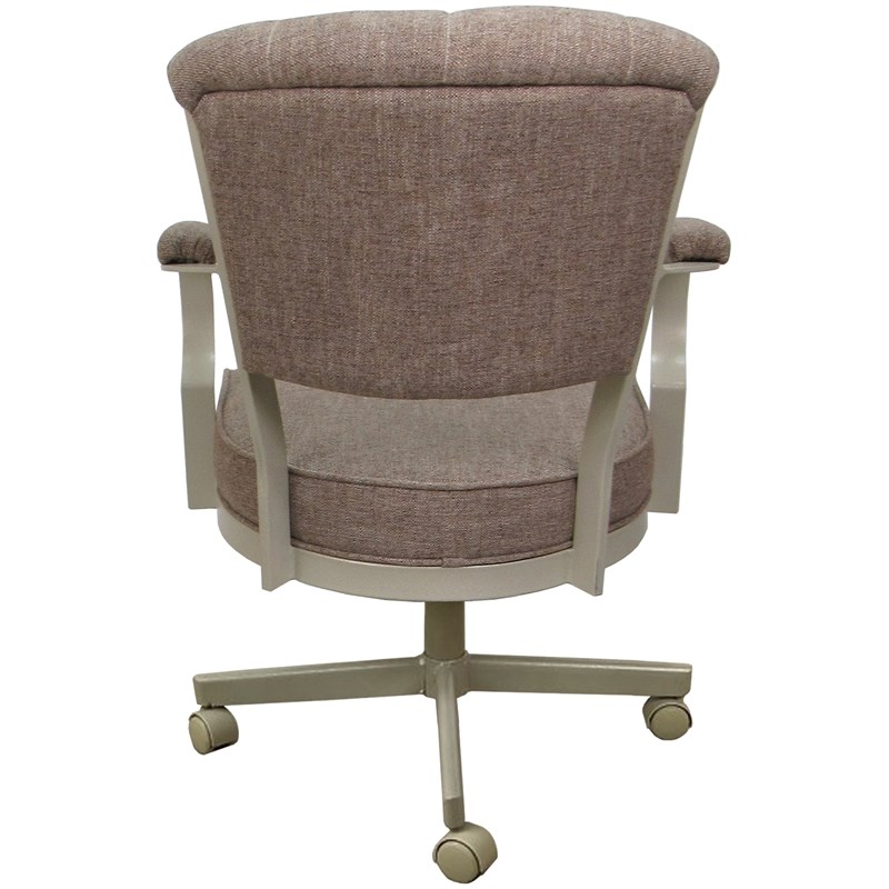 Pemberly Row Swivel Tilt Metal Caster Chair in Beige Fabric with Beige Frame