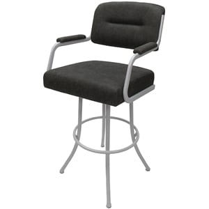 Pemberly Row Swivel 34&quot Metal Bar Stool in Dark Gray Fabric with White Frame