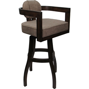 Pemberly Row Swivel Bar Stool 34&quot in Basin Beige Fabric with Dark Walnut Frame