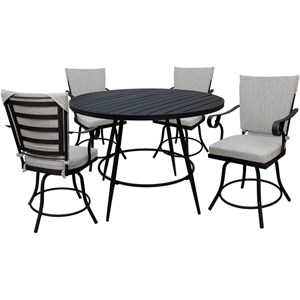 Pemberly Row Patio Dining Set in White Linen Fabric with Black Frame
