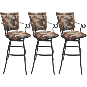 Pemberly Row Set of 3 Stools 34&quot with Padded Back and Arms in Terracotta