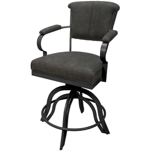 Pemberly Row 30&quot Swivel Tilt Bar Stool in Charcoal Gray Fabric w/ Gray Frame