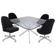Pemberly Row Set w/ Caster Chairs in Clear Glass & Black Vinyl w/ White Frame