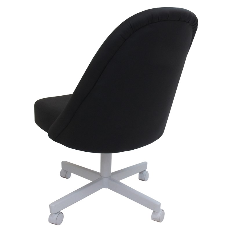 Pemberly Row Set w/ Caster Chairs in Clear Glass & Black Vinyl w/ White Frame
