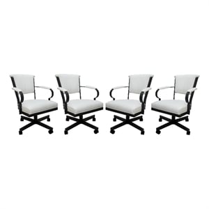 Pemberly Row Set of 4 Swivel Metal Caster Dining Chairs with Vinyl Upholstery