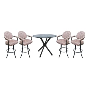 Pemberly Row Pub Set with 30&quot Swivel Bar Stools in Red with Grey Frame