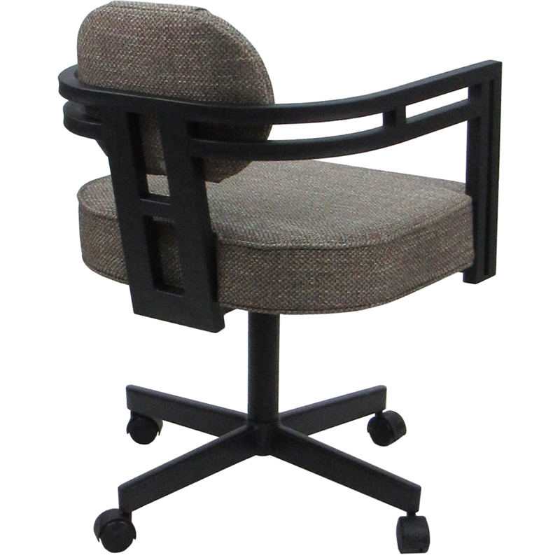 Pemberly Row Swivel Metal Dining Caster Chair in Cocoa Fabric with Black Frame