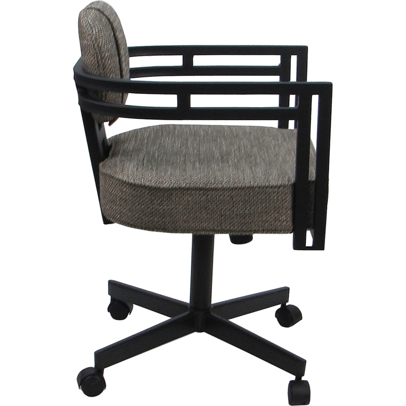 Pemberly Row Swivel Metal Dining Caster Chair in Cocoa Fabric with Black Frame