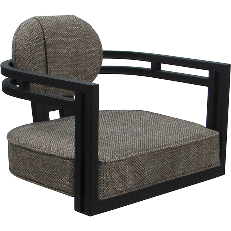 Pemberly Row Swivel Metal Dining Caster Chair in Cocoa Fabric with Black Frame