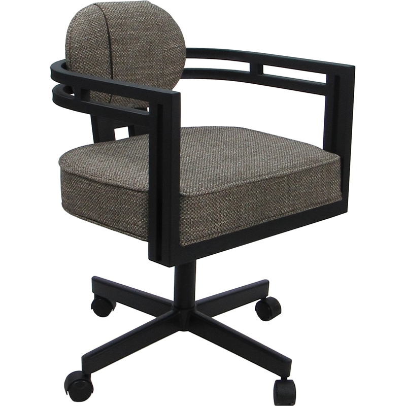 Pemberly Row Swivel Metal Dining Caster Chair in Cocoa Fabric with Black Frame