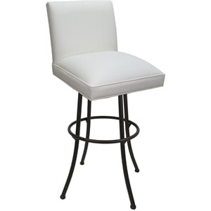 Pemberly Row Swivel Metal Bar Stool 30&quot in White Vinyl with Brown Frame