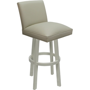Pemberly Row Swivel Wood Bar Stool 30&quot in Ocean Beige Vinyl with White Frame