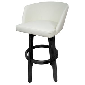 Pemberly Row Swivel Wood Bar Stool 30&quot in Snow White Vinyl with Gray Frame