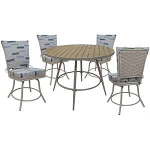 Pemberly Row Patio Dining Set without Arms in Blue Beige Fabric with Beige Frame