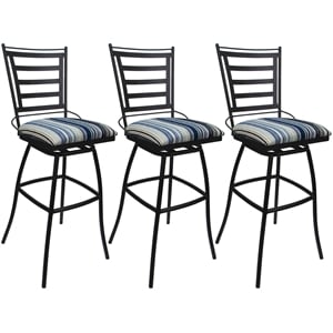 Pemberly Row Set of 3 Bar Stools 34&quot Armless in Blue Fabric with Gray Frame