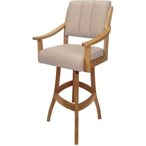 Pemberly Row Leather Extra Tall Solid Wood Bar Stool 34&quot in Tan with Honey Frame