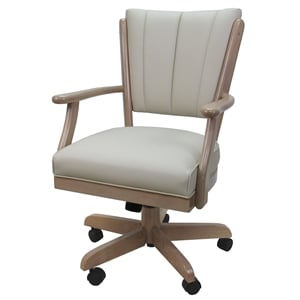 Pemberly Row Caster Wood Dining Chair in Ocean Beige Vinyl with White Wash Frame