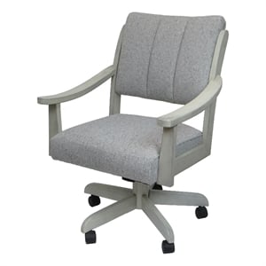 Pemberly Row Caster Solid Wood Dining Chair in Slate Fabric with Wood Frame