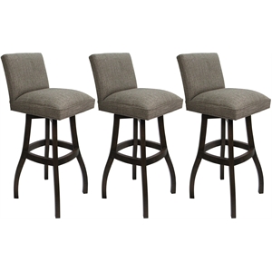 Pemberly Row Set of 3 Swivel Bar Stools 34&quot in Cocoa Fabric with Walnut Frame