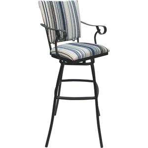 Pemberly Row Bar Stool 34&quot w/ Padded Back & Arms in Blue Fabric w/ Gray Frame