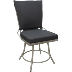 Pemberly Row Patio Dining Chair Armless in Dark Gray Fabric with Beige Frame