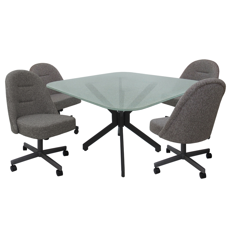 Pemberly Row Dinette Swivel Caster Chairs w/ Crackle Glass in Grey w/ Grey Frame