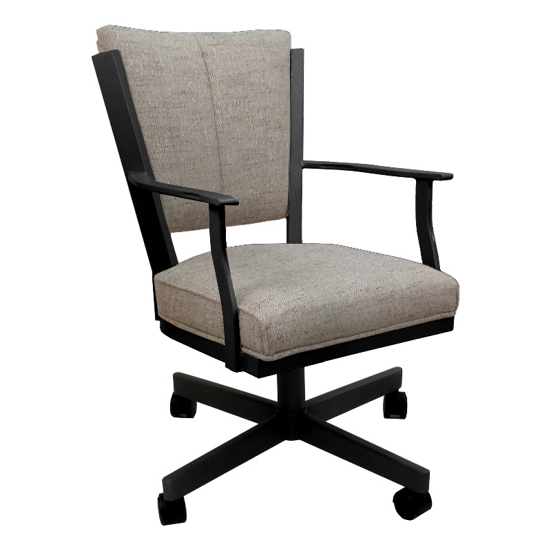 Pemberly Row Swivel Metal Dining Caster Chair in DriftFabric with Black Frame
