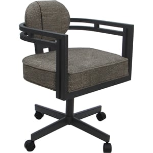 Pemberly Row Swivel Metal Dining Caster Chair in Cocoa Fabric with Gray Frame