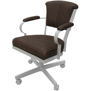 Pemberly Row Swivel Tilt Metal Caster Chair in Ash Brown Fabric with White Frame