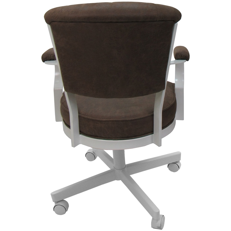 Pemberly Row Swivel Tilt Metal Caster Chair in Ash Brown Fabric with White Frame
