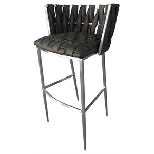Pemberly Row 26&quot Stainless Steel Counter Stool in Moon Gray Hand-Woven Design