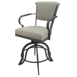 Pemberly Row 30&quot Metal Bar Stool with Wood Arms in Ash Fabric with Gray Frame