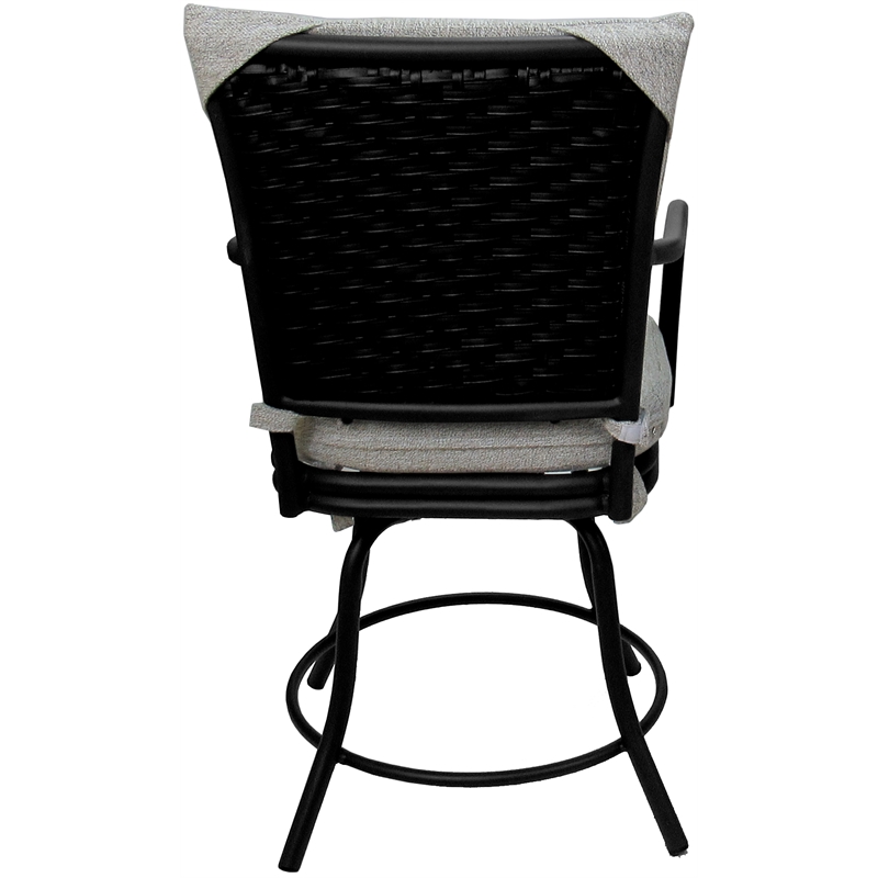 Pemberly Row Patio Dining Chair with Arms in White Linen Fabric with Black Frame